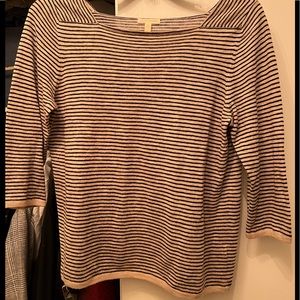 Eileen Fisher Black and Tan Striped BoatneckTop